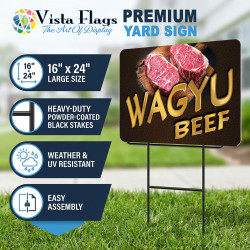 Wagyu Beef 2 Pack Double-Sided Yard Signs 16" x 24" with Metal Stakes (Made in Texas)