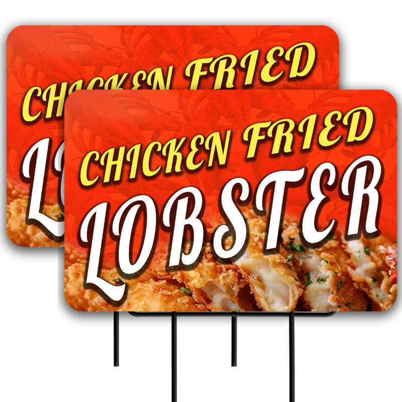 Chicken Fried Lobster 2 Pack Double-Sided Yard Signs 16" x 24" with Metal Stakes (Made in Texas)