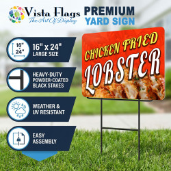 Chicken Fried Lobster 2 Pack Double-Sided Yard Signs 16" x 24" with Metal Stakes (Made in Texas)