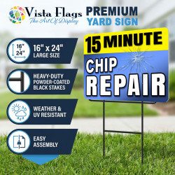 15-Minute Chip Repair 2 Pack Double-Sided Yard Signs 16" x 24" with Metal Stakes (Made in Texas)