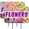 Flowers (Peach & Pink) 2 Pack Double-Sided Yard Signs 16" x 24" with Metal Stakes (Made in Texas)