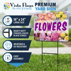 Flowers (Peach & Pink) 2 Pack Double-Sided Yard Signs 16" x 24" with Metal Stakes (Made in Texas)