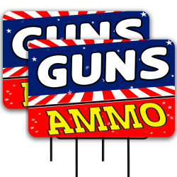 Guns Ammo 2 Pack Double-Sided Yard Signs 16" x 24" with Metal Stakes (Made in Texas)