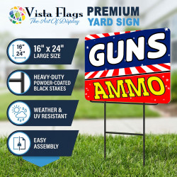 Guns Ammo 2 Pack Double-Sided Yard Signs 16" x 24" with Metal Stakes (Made in Texas)