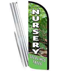 Nursery Seedlings Trees Premium Windless Feather Flag Bundle (Complete Kit) OR Optional Replacement Flag Only