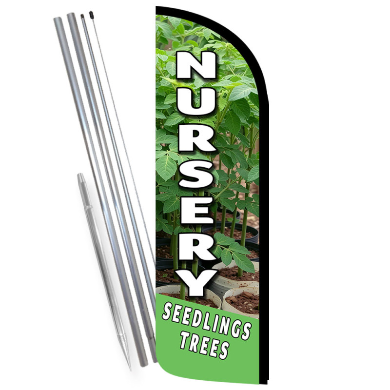 Nursery Seedlings Trees Premium Windless Feather Flag Bundle (Complete Kit) OR Optional Replacement Flag Only