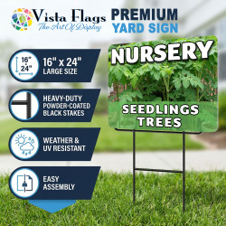 Nursery Seedlings and Trees 2 Pack Double-Sided Yard Signs 16" x 24" with Metal Stakes (Made in Texas)