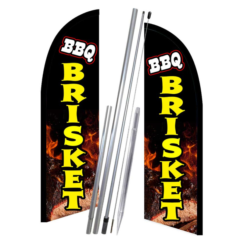 BBQ Brisket 10' 2 Sided Feather Flag Bundle (Complete Kit) OR Optional Replacement Flag Only
