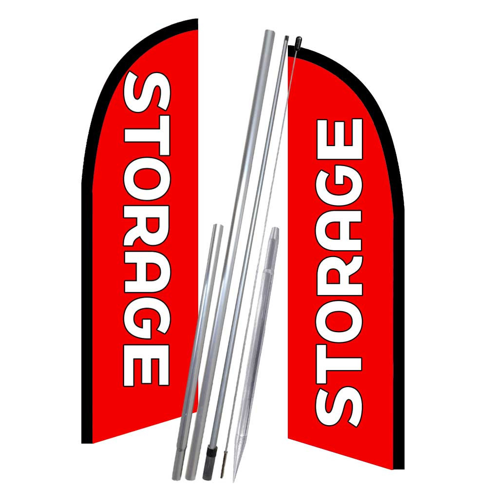 Storage (red/white) 10′ 2 Sided Feather Flag Bundle (Complete Kit) OR Optional R