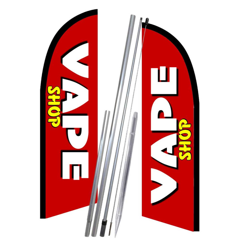 Vape Shop 10' 2 Sided Feather Flag Bundle (Complete Kit) OR Optional Replacement Flag Only