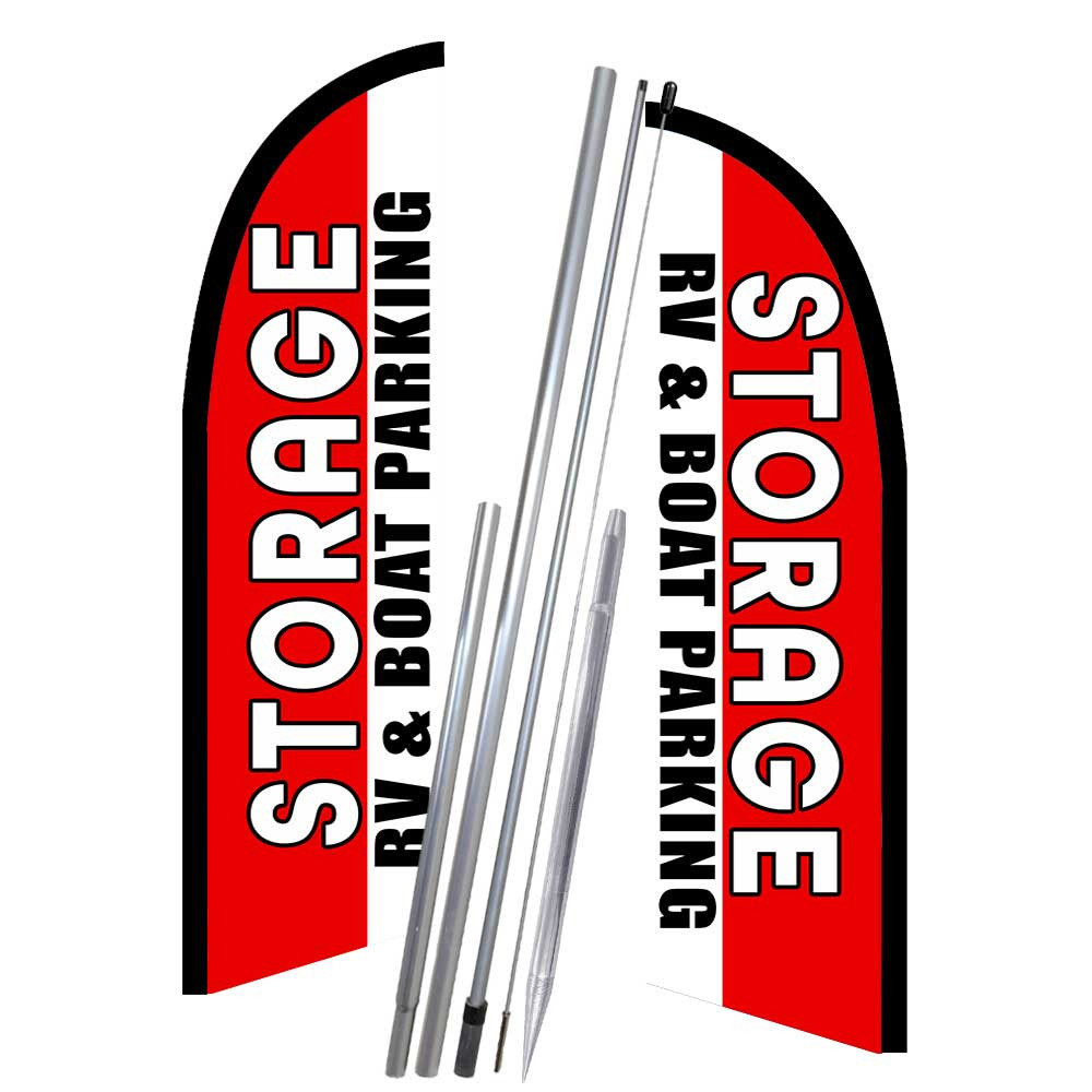 RV & Boat Storage 10′ 2 Sided Feather Flag Bundle (Complete Kit) OR Optional Rep