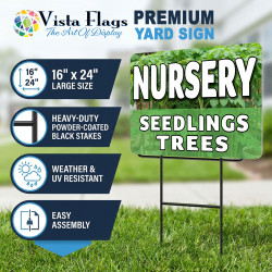 Nursery Seedlings and Trees 2 Pack Double-Sided Yard Signs 16" x 24" with Metal Stakes (Made in Texas)
