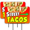 Street Tacos (red) 2 Pack Double-Sided Yard Signs 16" x 24" with Metal Stakes (Made in Texas)