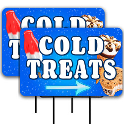 Cold Treats 2 Pack Double-Sided Yard Signs 16" x 24" with Metal Stakes (Made in Texas)