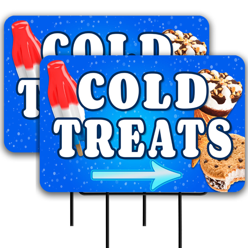 Cold Treats 2 Pack Double-Sided Yard Signs 16" x 24" with Metal Stakes (Made in Texas)