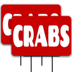 Crabs (red) 2 Pack Double-Sided Yard Signs 16" x 24" with Metal Stakes (Made in Texas)