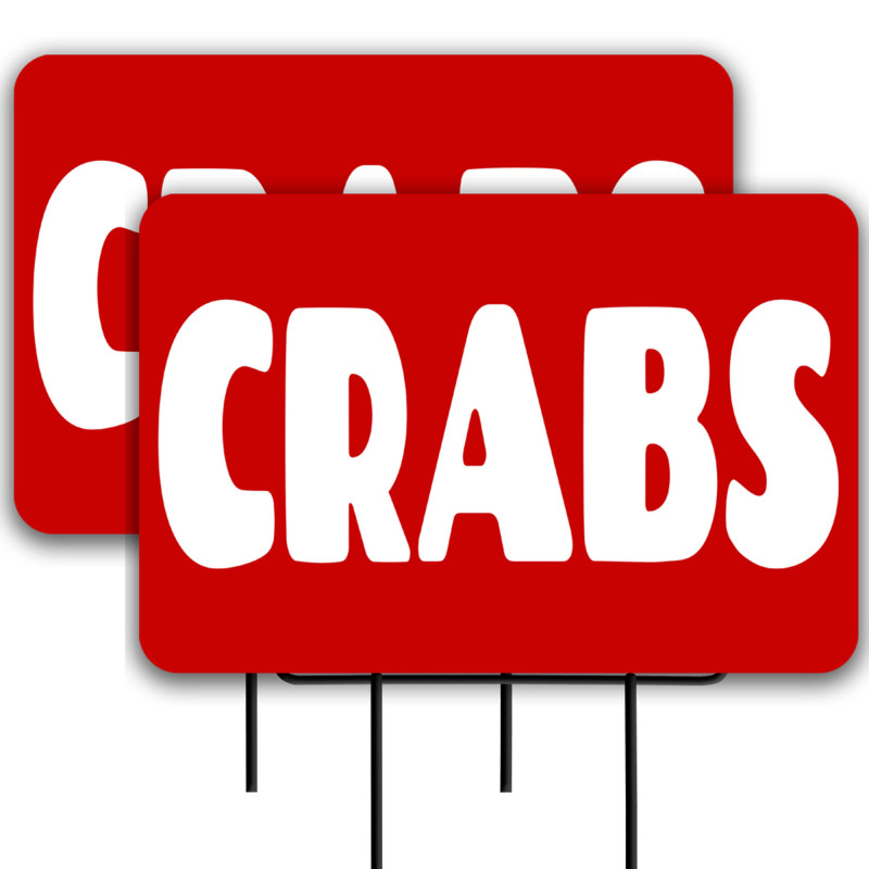 Crabs (red) 2 Pack Double-Sided Yard Signs 16" x 24" with Metal Stakes (Made in Texas)