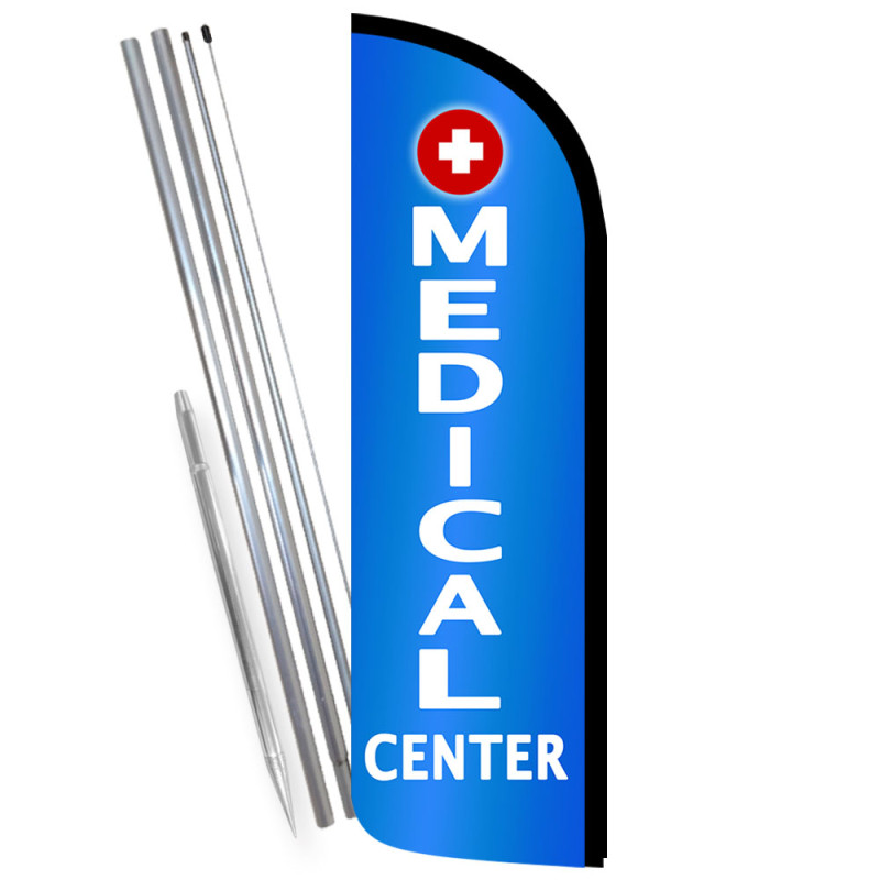 Medical Center (blue) Premium Windless Feather Flag Bundle (Complete Kit) OR Optional Replacement Flag Only
