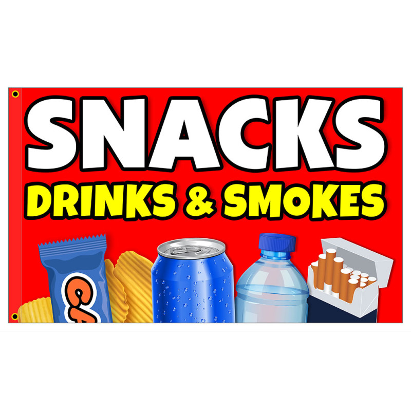 Snacks Drinks & Smokes Premium 3x5 Flag OR Optional Flag with Mounting Kit