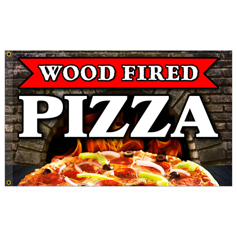 Wood Fired Pizza Premium 3x5 Foot Flag OR Optional Flag with Mounting Kit