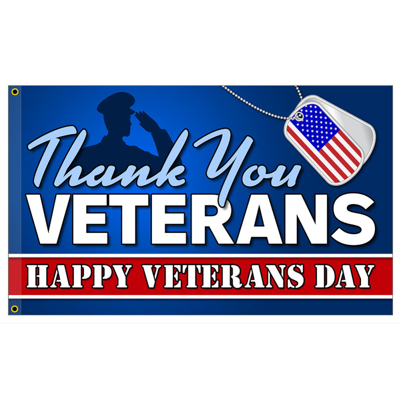 Thank You Veterans - Happy Veterans Day Premium 3x5 foot Flag OR Optional Flag with Mounting Kit