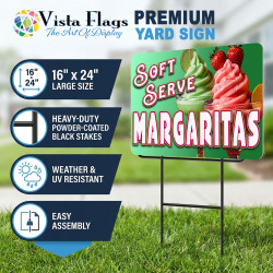 Soft Serve Margaritas 2 Pack Double-Sided Yard Signs 16" x 24" with Metal Stakes (Made in Texas)