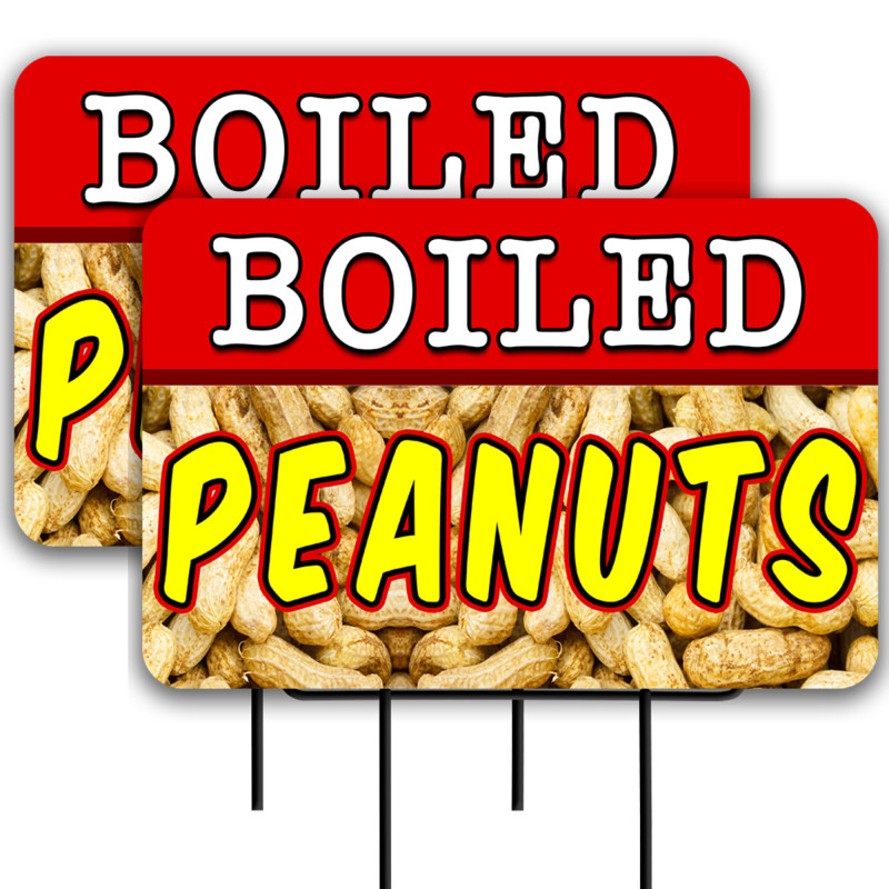 Boiled Peanuts 2 Pack Double-Sided Yard Signs 16" x 24" with Metal Stakes (Made in Texas)
