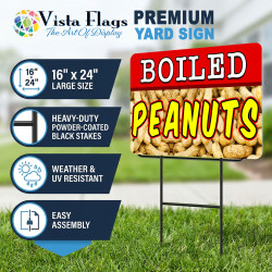 Boiled Peanuts 2 Pack Double-Sided Yard Signs 16" x 24" with Metal Stakes (Made in Texas)