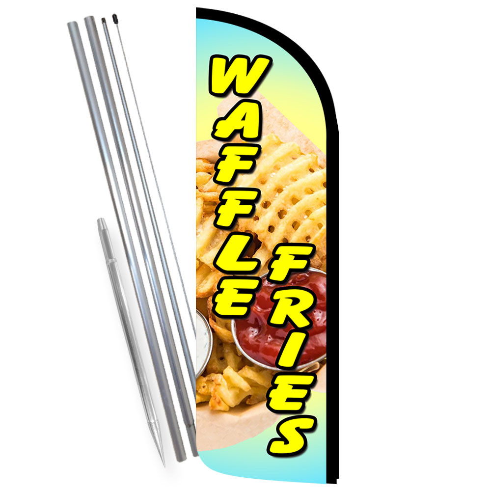 Waffle Fries Premium Windless Feather Flag Bundle (Complete Kit) OR Optional Rep