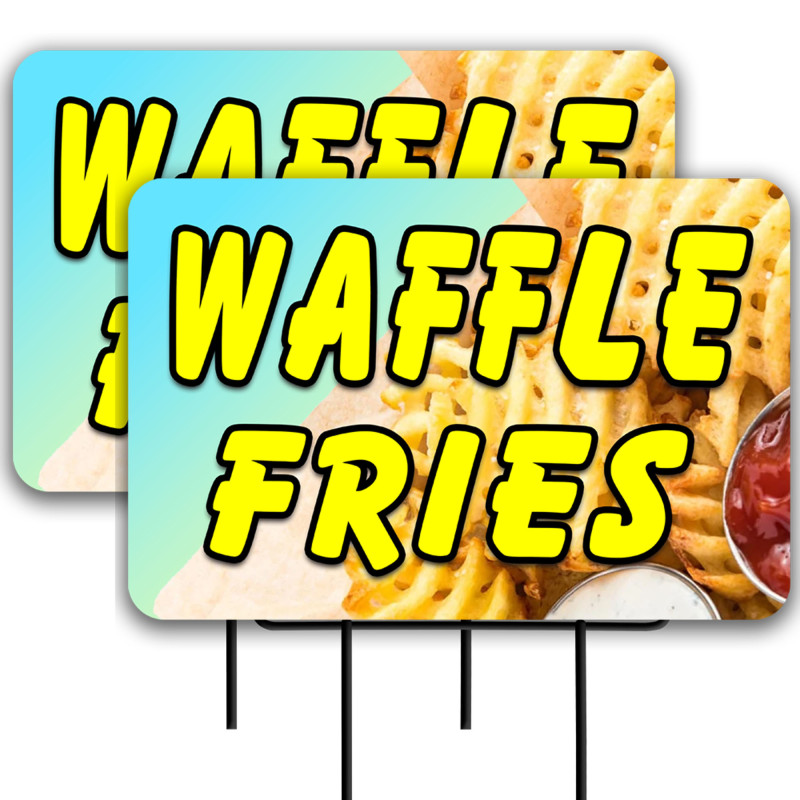 Waffle Fries 2 Pack Double-Sided Yard Signs 16" x 24" with Metal Stakes (Made in Texas)