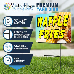 Waffle Fries 2 Pack Double-Sided Yard Signs 16" x 24" with Metal Stakes (Made in Texas)