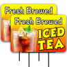 Fresh Brewed Iced Tea 2 Pack Double-Sided Yard Signs 16" x 24" with Metal Stakes (Made in Texas)