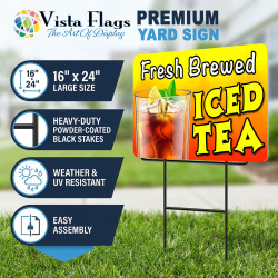 Fresh Brewed Iced Tea 2 Pack Double-Sided Yard Signs 16" x 24" with Metal Stakes (Made in Texas)