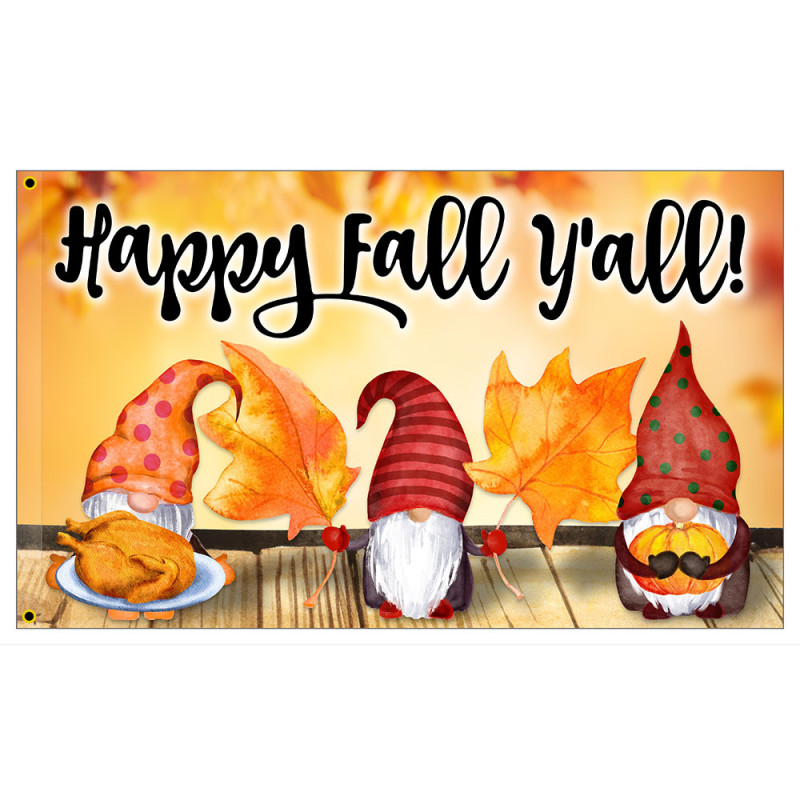 Happy Fall Y'all Gnome Premium 3x5 foot Flag OR Optional Flag with Mounting Kit