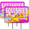 Squishies Sold Here 2 Pack Double-Sided Yard Signs 16" x 24" with Metal Stakes (Made in Texas)