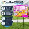 Squishies Sold Here 2 Pack Double-Sided Yard Signs 16" x 24" with Metal Stakes (Made in Texas)