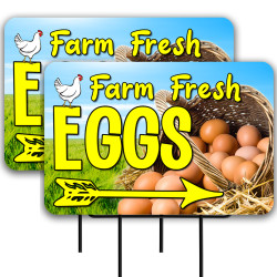 Farm Fresh Eggs 2 Pack Double-Sided Yard Signs 16" x 24" with Metal Stakes (Made in Texas)