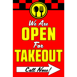 We are Open for Takeout (Arrow) Economy A-Frame Sign 2 Feet Wide by 3 Feet Tall