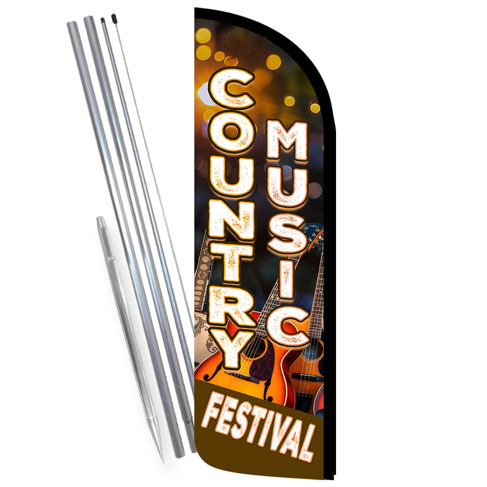 Country Music Festival Premium Windless Feather Flag Bundle (Complete Kit) OR Op