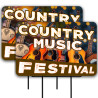 Country Music Festival 2 Pack Double-Sided Yard Signs 16" x 24" with Metal Stakes (Made in Texas)