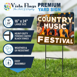 Country Music Festival 2 Pack Double-Sided Yard Signs 16" x 24" with Metal Stakes (Made in Texas)