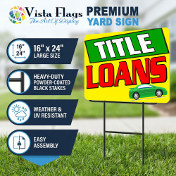 Title Loans  2 Pack Double-Sided Yard Signs 16" x 24" with Metal Stakes (Made in Texas)