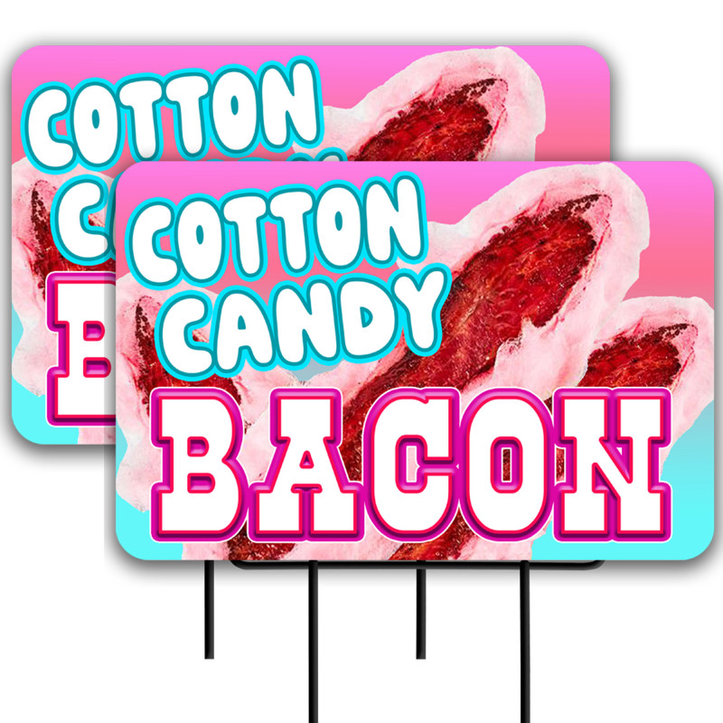Cotton Candy Bacon 2 Pack Double-Sided Yard Signs 16" x 24" with Metal Stakes (Made in Texas)