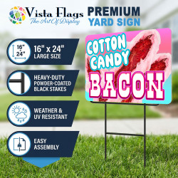 Cotton Candy Bacon 2 Pack Double-Sided Yard Signs 16" x 24" with Metal Stakes (Made in Texas)