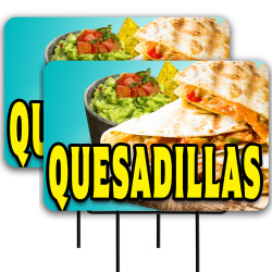 Quesadillas 2 Pack Double-Sided Yard Signs 16" x 24" with Metal Stakes (Made in Texas)