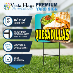 Quesadillas 2 Pack Double-Sided Yard Signs 16" x 24" with Metal Stakes (Made in Texas)