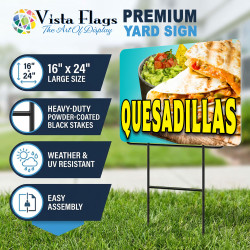 Quesadillas 2 Pack Double-Sided Yard Signs 16" x 24" with Metal Stakes (Made in Texas)