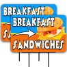 Breakfast Sandwiches 2 Pack Double-Sided Yard Signs 16" x 24" with Metal Stakes (Made in Texas)