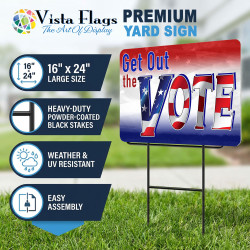 Get Out the Vote 2 Pack Double-Sided Yard Signs 16" x 24" with Metal Stakes (Made in Texas)