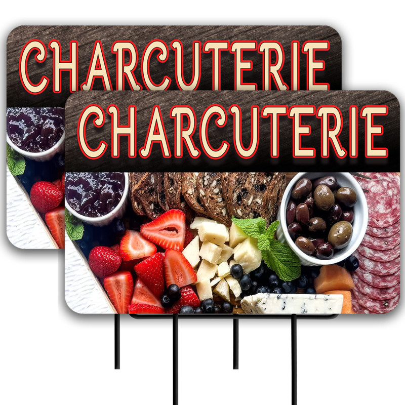 Charcuterie 2 Pack Double-Sided Yard Signs 16" x 24" with Metal Stakes (Made in Texas)